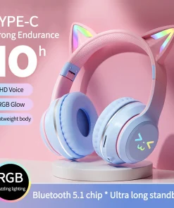 Gradient wireless Headphones RGB Cute Cat Ear Bluetooth Earphones